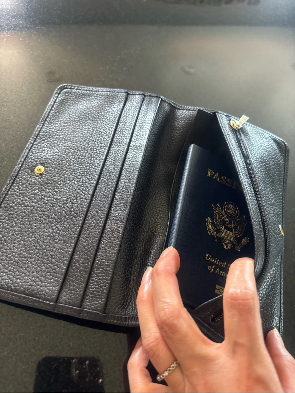 Longchamp Genuine Black Leather wallet Passport Holder Travel Organizer clutch